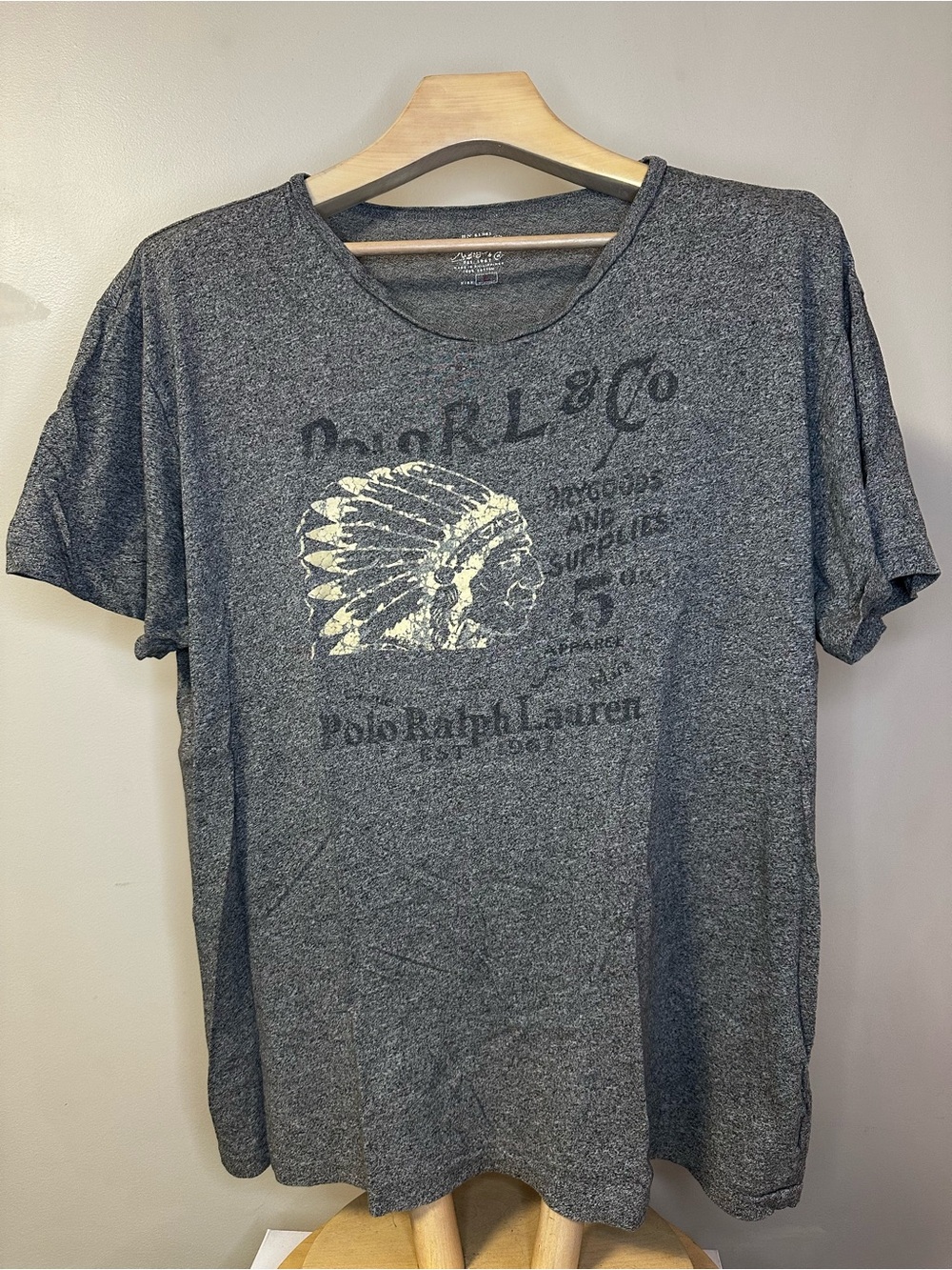 Polo Ralph Lauren Native American Headdress Graphic T-Shirt Gray Men’s Large